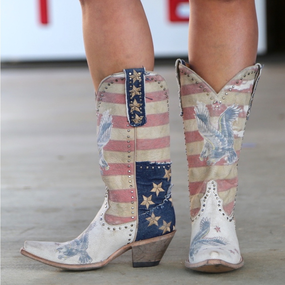 YIPPEE KI YAY BY OLD GRINGO JORIE PATRIOTIC RED WHITE BLUE LEATHER BOOTS - Picture 4 of 10